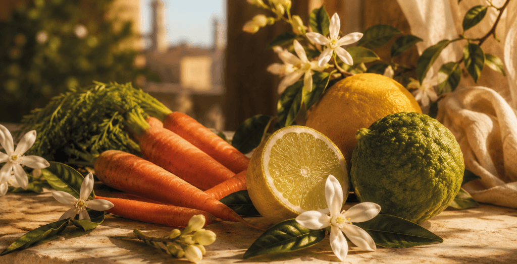 profumo agli agrumi bergamotto carota limone iris